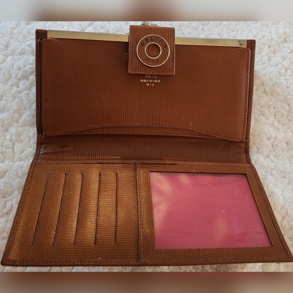 CELINE Kisslock Chestnut Leather Wallet RARE COLOR & HARDWARE VINTAGE - Picture 8 of 14